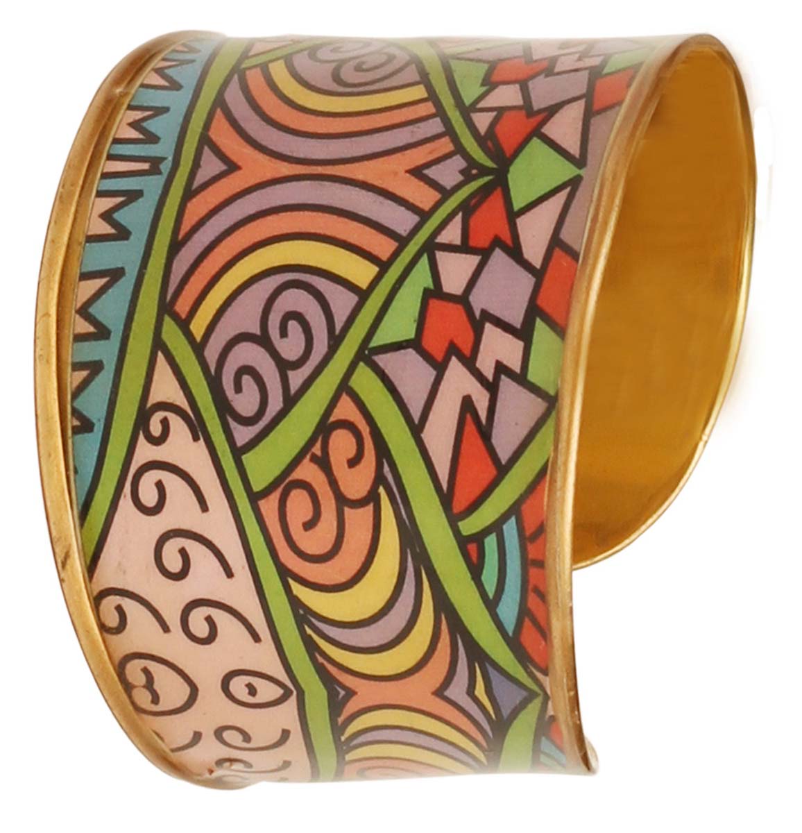 2.6” Brass Cuff Bracelet with Colorful Abstract Pattern - Antique-Look Accessories / Jewelry / Gifts for Her - Buy in Bulk Wholesale
